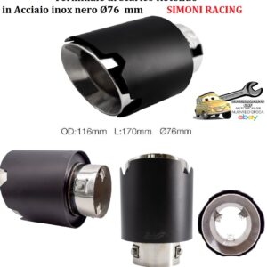 989 TRX/122N Terminale di scarico Rotondo in Acciaio inox Nero Ingr. Ø76 Usc. Ø116 L.170 Simoni Racing