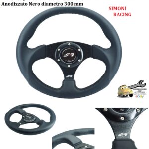 989 ROLLE Volante Sportivo Rolle Pelle Nera Razze Alluminio Anodizzato Nero Ø300mm Simoni Racing