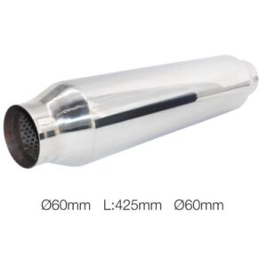 989 ESR7 Marmitta Rotonda Acciaio Inox Cromato L.425 Ø Ingr. 61mm Ø Usc.61mm Simoni Racing