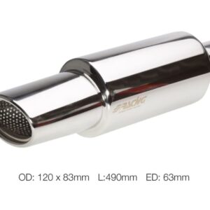 Marmitta Ovale Acciaio Inox Cromato L.490 Ø Ingr.63 Ø Usc.120x83 Ovale Simoni Racing