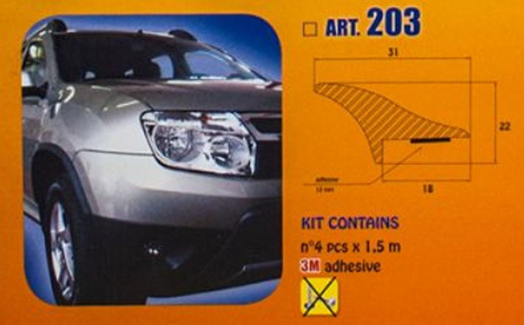 Kit 4 pezzi Profili Passaruota Universali con Biadesivo per Auto da 1,5Mt 33mm