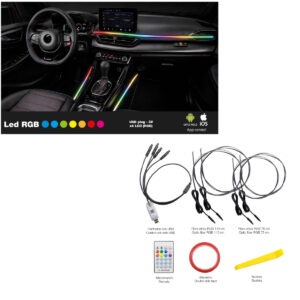 AL6 Kit LED RGB Interni auto 2 fibre ottiche RGB da 110 cm + 2 fibre ottiche RGB da 75 cm