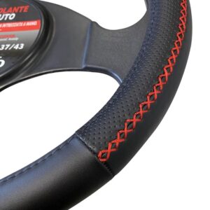 0005393MR100 Coprivolante Auto Universale 37/40cm Similpelle Nero Cuciture Rosse Traspirante