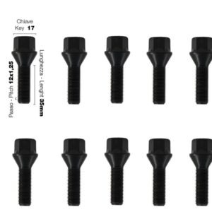 989 BR/618N-10 Kit 10 Bulloni Neri Esagono 17 12x1.25 Lunghezza 35mm Conici Acciaio Inox Nero