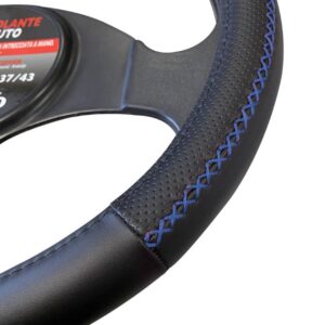 0005392MR100 Coprivolante Auto Universale 37/40cm Similpelle Nero Cuciture Blu Traspirante