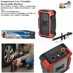 0008055OT010 Compressore portatile Ricaricabile Wireless 5400 mAh Gonfia Sgonfia Torcia Power Bank