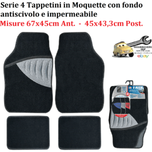 0007838OT150 Faith Set 4 Tappeti Tappetini in Moquette con Battitacco Grigio Universali 67x45cm