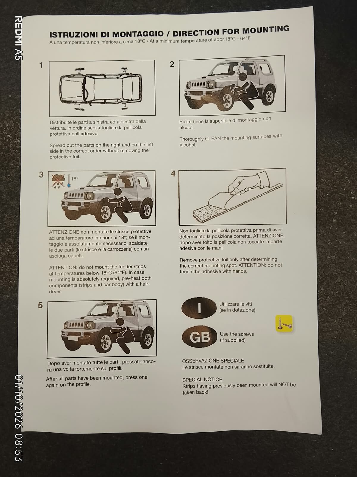 Kit 4 pezzi Profili Passaruota Universali con Biadesivo per Auto da 1,5Mt 33mm - immagine 8